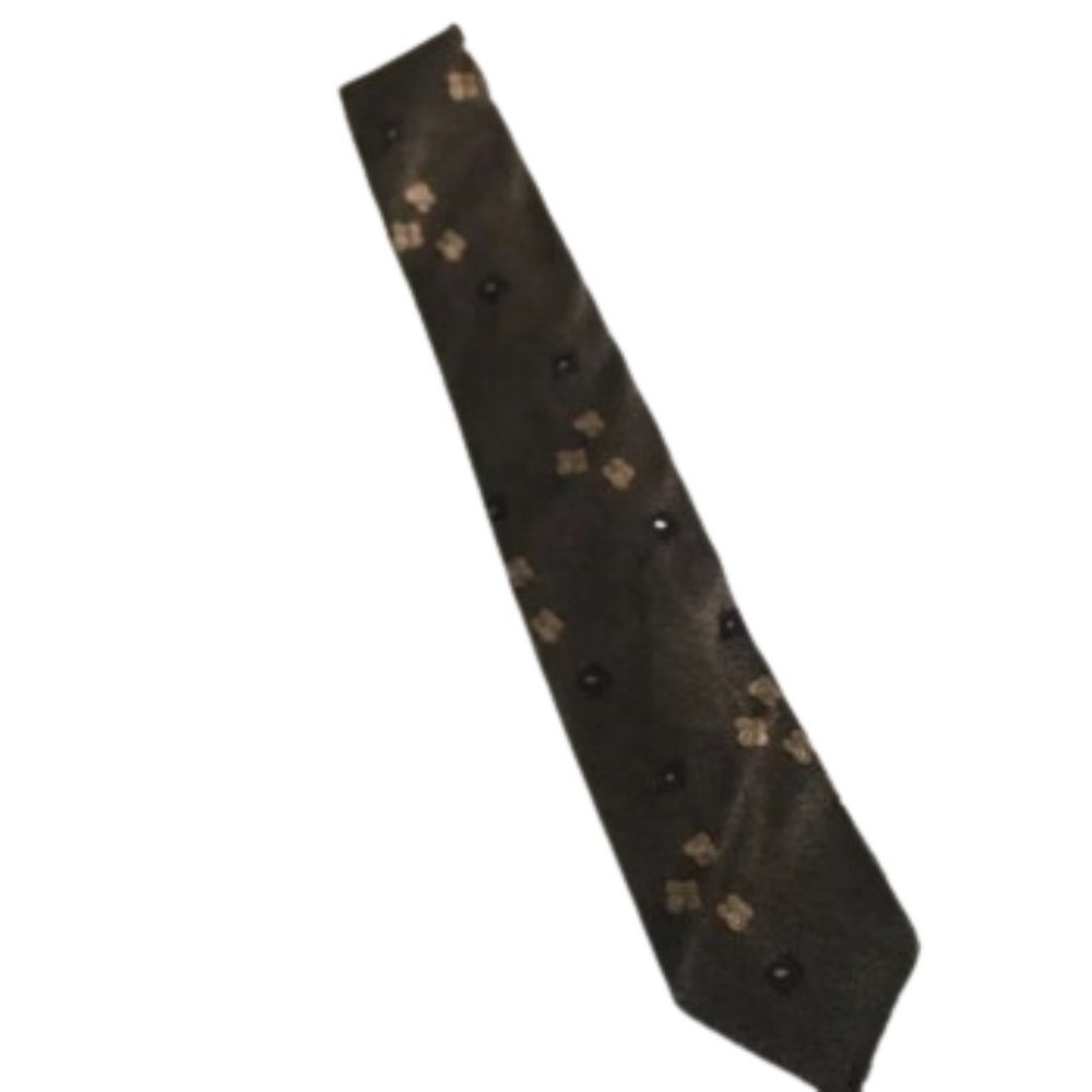 Vintage Rhodia Acetate Tie - Woven in France - Brown/Gold - Retro - Narrow